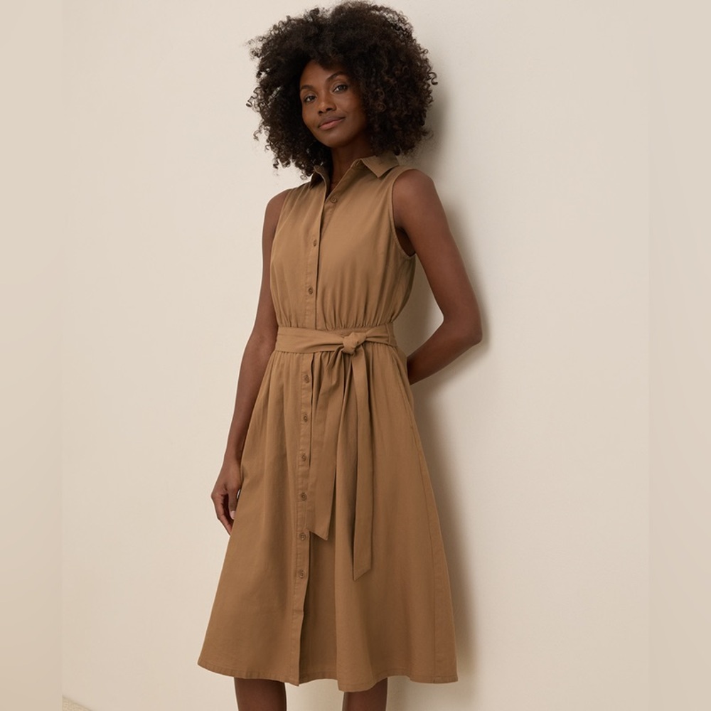 Pact 100% Organic Cotton Sunset Sleeveless Shirtdress in Brown Sugar - Picture 6 of 9